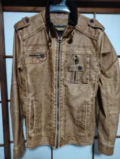 値下げ　美品　メンズ　合皮ライダース ジャケット 　ブラウン　サイズXXL