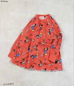 ミッキーマウス プリント 長袖カットソー レッド