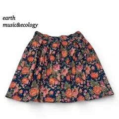 美品　アースミュージック&エコロジー　フレアスカート　【M】　紺　花柄　上品