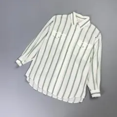美品 クリスチャンディオール マルチストライプ 長袖シャツ 白 緑M*LD175