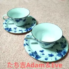 【値下げ】たち吉 Adam＆Eve 青い花柄 カップ・ソーサー 2個セット