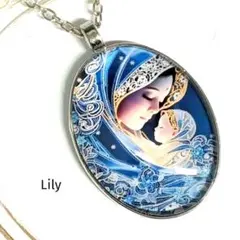 ✨ 聖母マリア イエス ペンダント ネックレス エレガント オーバル 青 宗教