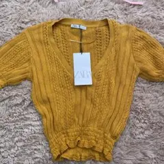 ZARA 半袖 ニット マスタード　Sサイズのサムネイル