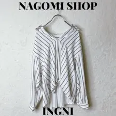 イング　シャツ　ブラウス　ストライプ　長袖　カジュアル　ビジネス　M