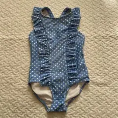 水色 水玉 フリル ワンピース水着 120