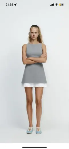 コンビポプリンショートワンピース ZARA】ザラ XS 新品タグ付き コンビポプリンショートワンピース