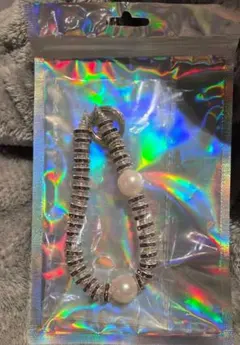 シルバー パール スマホストラップ チャーム