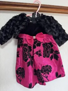 誕生日 お祝い 花柄ドレス ピンクと黒 半袖 ボレロ・ヘアバンド付き 80～90