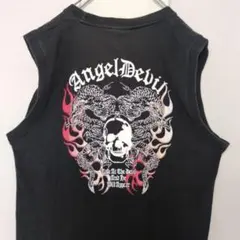 00s Y2K ANGEL DEVIL 両面プリントタンクトップL スカル 龍