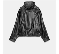 ZARA ysl風 ブラックレザージャケット ショート丈