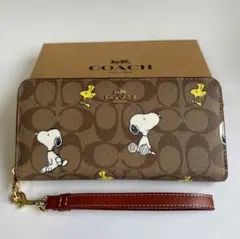 コーチ CE705 スヌーピー柄 長財布 シグネチャー ブラウン