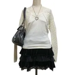 レイヤード風 ウール混 切り替えニット クロシェ ダークコア ギャル 森ガール