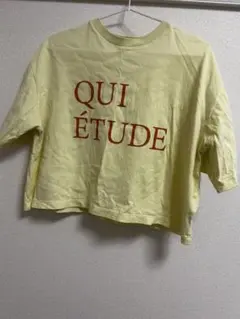 古着　ショート丈半袖Tシャツ 淡黄色