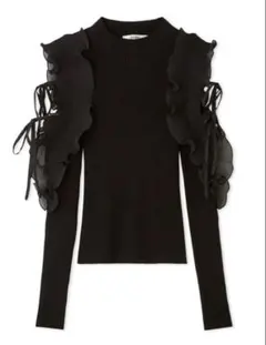 SNIDEL フリルスリーブニットプルオーバー ブラック 黒