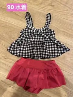 女の子用チェック柄水着セット 90