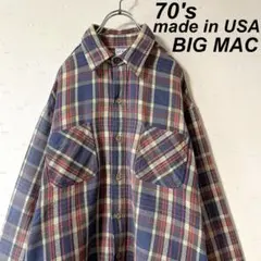 USA製 古着 70's ビッグマック チェック ネルシャツ ヘビネル