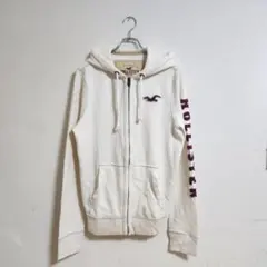 HOLLISTER ジップパーカー L アイボリー 刺繍ロゴ カジュアル 羽織り