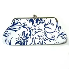 がま口ポーチ 花柄 ホワイト ネイビー