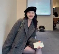 グレー ダブルブレスト チェスターコート　ミディアム寸　Lサイズ