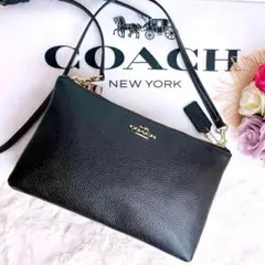 極美品☆COACHコーチ ショルダーカメラバッグ シボ革レザー ブラック 大きめ