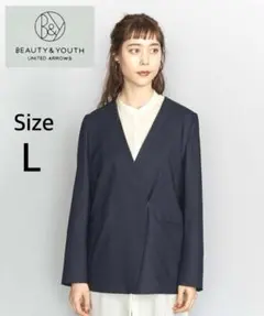 新品✨ B&Y オックスフォードカラーレスジャケット リネン混 ネイビー Lのサムネイル