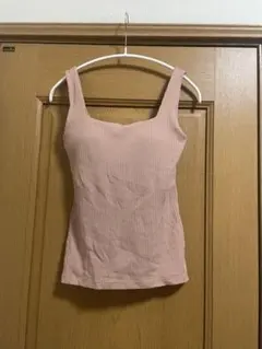 GU ピンク リブ タンクトップ M カップ付き