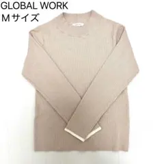 【美品】グローバルワーク ハイネック リブニット M グレージュ 袖切替 春
