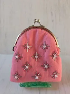 ビーズ刺し子（米刺し）を施したがま口