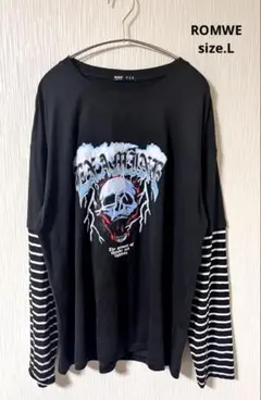 ROMWE　スカル グラフィックプリント 長袖Tシャツ　ブラック　L　【美品】