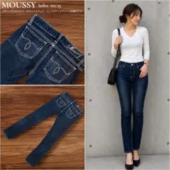 MOUSSY マウジー 美脚スキニーデニム 25 白ステッチ 刺繍 日本製のサムネイル
