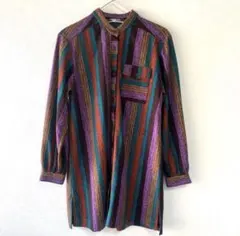 レトロ 総柄 ブラウス スタンドカラー ヴィンテージ風 古着女子