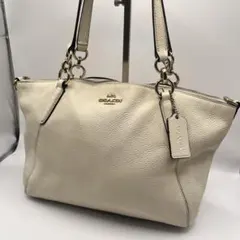 良品COACH コーチハンドバッグ F28993 オフホワイト　レザー　白系