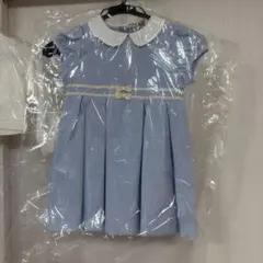 petit main 水色ワンピースと白カーディガンセット