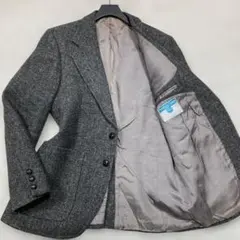 美品 希少XL相当 ハリスツイード テーラードジャケット くるみボタン グレー