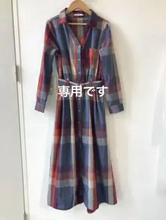レディアゼル　レトロチェック　ロングシャツワンピース　S
