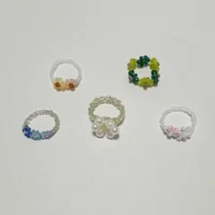 花モチーフビーズリング　5点セット