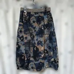 フレアスカート ブルー系模様 ゴムウエスト