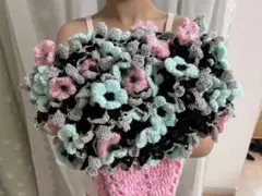 花束ブランケット 薔薇の花束 円形編み物 ハンドメイドひざ掛け用　マット