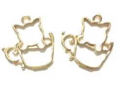 レジン枠 チャーム ティーカップねこちゃん 2個セット マットゴールド