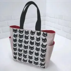 ＊サイドポケット付きトートバッグ ねこ柄＊