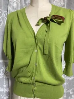 neko 様　専用　リボン付きライムグリーンカーディガン