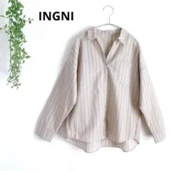 イング　ストライプ長袖シャツ　ゆったり　シンプルカジュアル　M