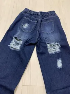 【GRL】バックダメージ加工 ワイドレッグデニムパンツ