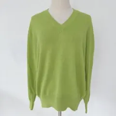 BENETTON Vネック ニット セーター グリーン M 48 綿のサムネイル