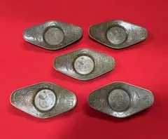 中国清代 真足點 維楊 永恒昌造 六角 細工彫刻骨董 茶托 極上錫製茶道具5枚 中国清代 真足點 維楊 永恒昌造 六角 細工彫刻骨董 茶托 極上錫製