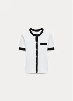 ZARA コントラスト リブジャケット リブトップス Tシャツ 白 黒 新品