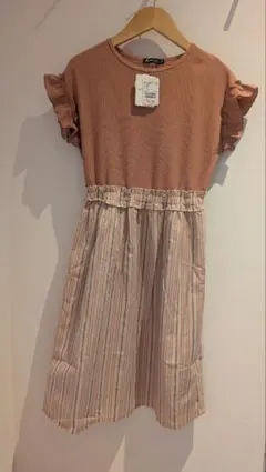 【150】BEAMS mini / ストライプ ワッフル 切替ワンピースのサムネイル
