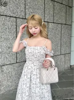 GRL フリルショルダー花柄フレアワンピース ［ru1155］