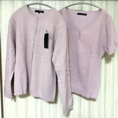 【新品】IDANA アンサンブル　カーディガン　ニット　２点セット　ピンク　Ｌ