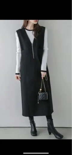 La-gemme Vネックジャンパースカート ブラック